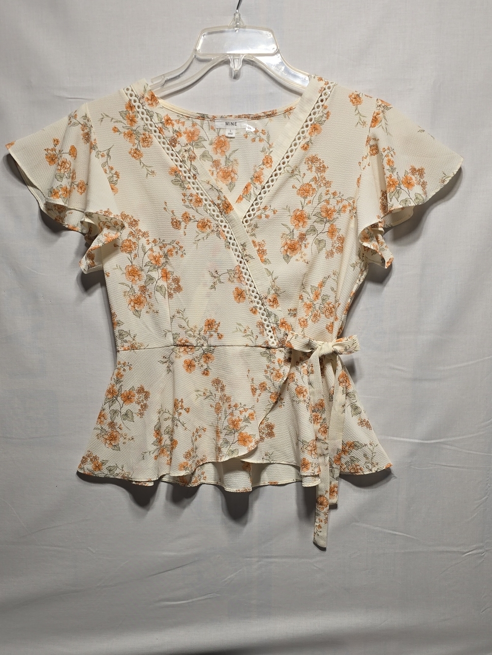 MINE Peplum Floral Top - Cream Wrap With Orange Flowers